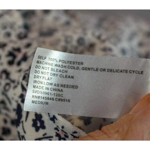 Everly Floral Mini Dress Long Sleeves Tie Waist White Black Pink M - Picture 5 of 5